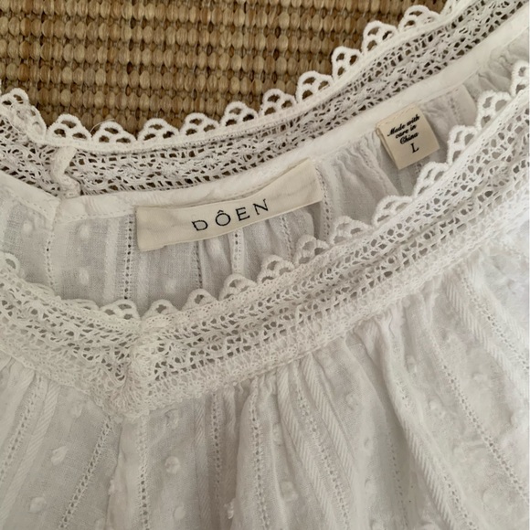 Doen Cosenza Cotton Ruffle V Neck Short Sleeve Blouse Top Salt White - Picture 11 of 15